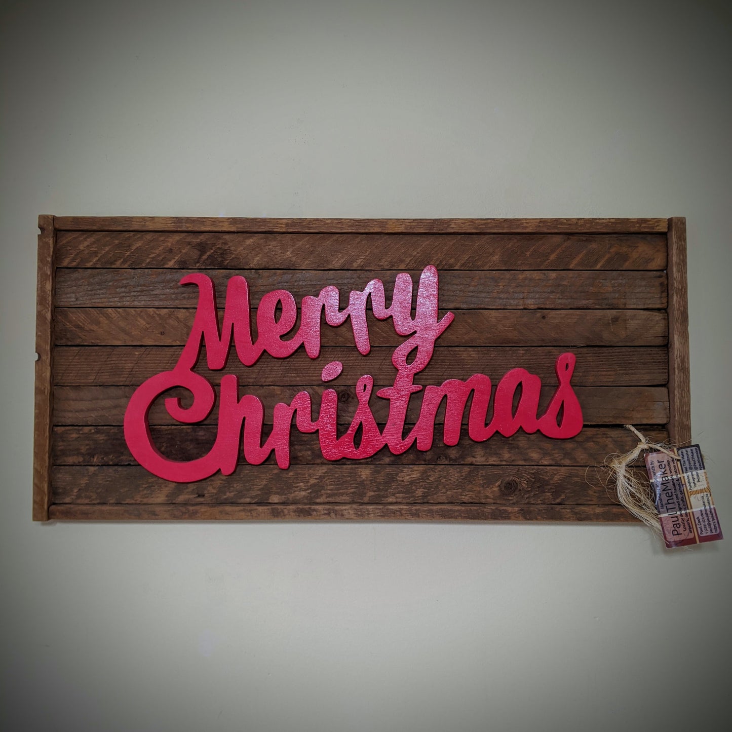 Reclaimed Tobacco Stick Scrolled 'Merry Christmas' Sign