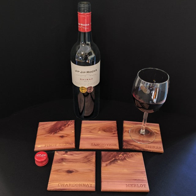 Engraved Cedar Coaster Set