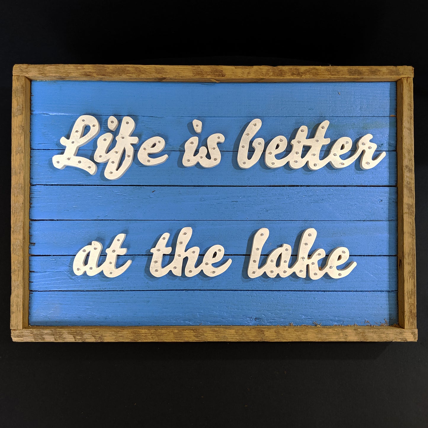 Reclaimed Wooden Scrolled 'Life is better at the lake' Sign