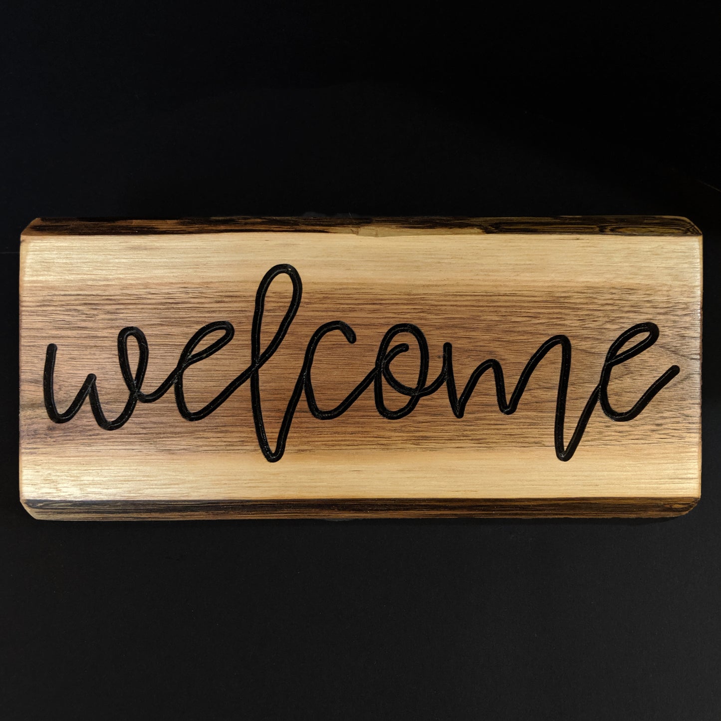 Live Edge Engraved 'Welcome' Sign