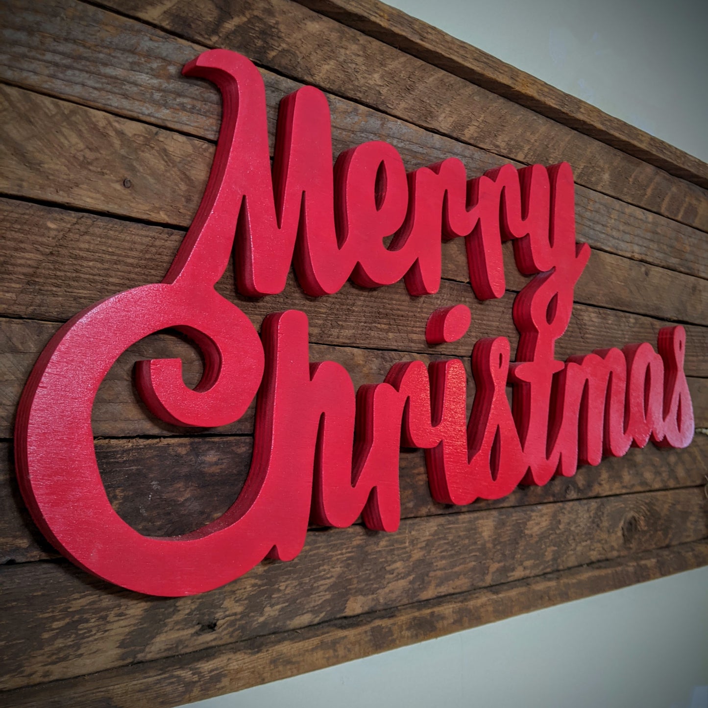 Reclaimed Tobacco Stick Scrolled 'Merry Christmas' Sign