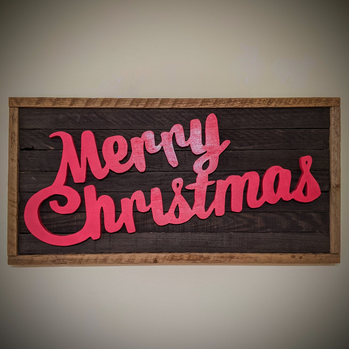Reclaimed Tobacco Stick Scrolled 'Merry Christmas' Sign
