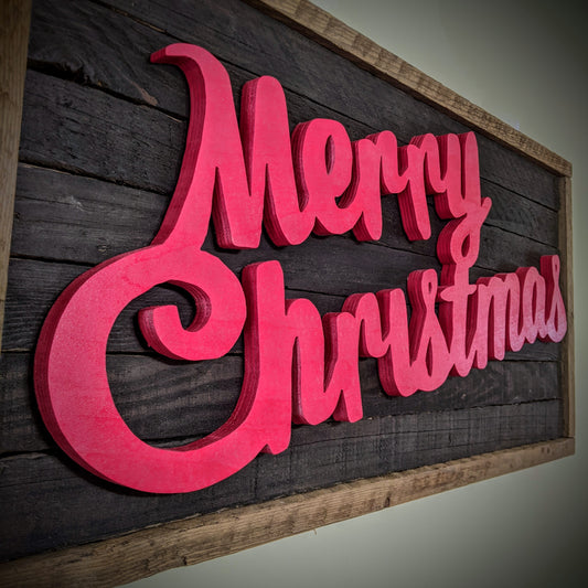 Reclaimed Tobacco Stick Scrolled 'Merry Christmas' Sign